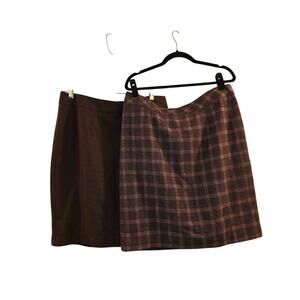 Chadwicks Wool Blend Plaid Brown Pencil Skirt Knee-Length Sz 14 Workwear Preppy